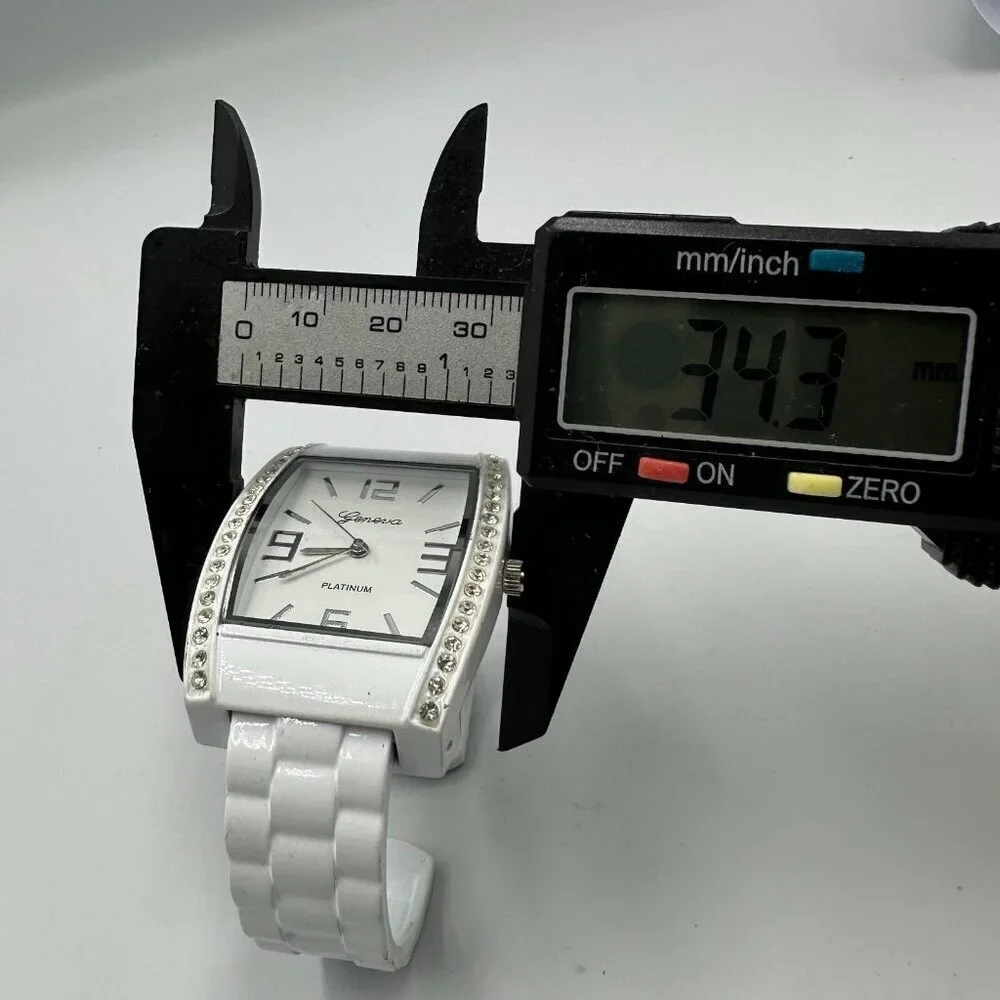3/$30 Geneva Watch Women White Crystal Bezel Hinged Cuff Band New Battery